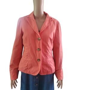Vintage LL BEAN Size 10 WOMEN Salmon Pink 3 Button Jacket Cotton Lined